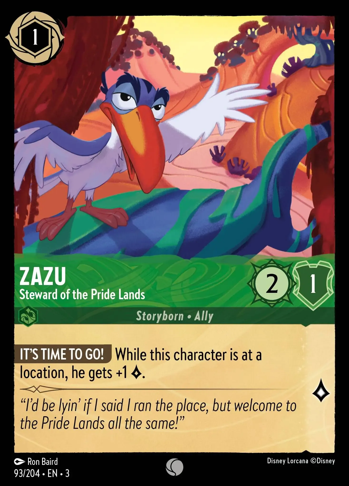 Carta Zazu - Steward of the Pride Lands del set Into the Inklands